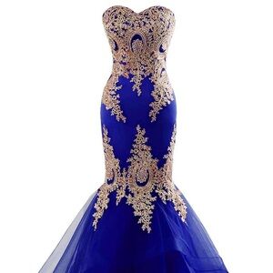 Elegant Blue and Gold Gown